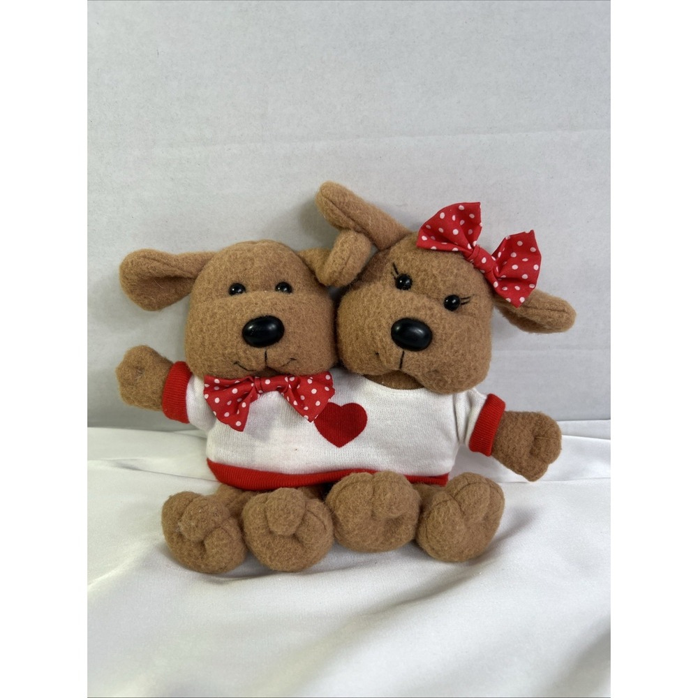 Avon Dogs In T-shirt Plush White Heart Brown Vintage 6" Together Nostalgia Love
